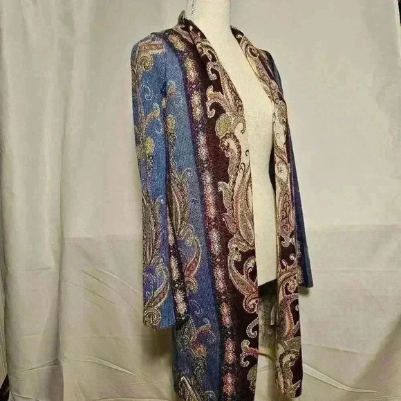 Chico's Womens Lightweight Blue/Maroon/Cream Cardigan Size 0 (Size 4) - Picture 2 of 8